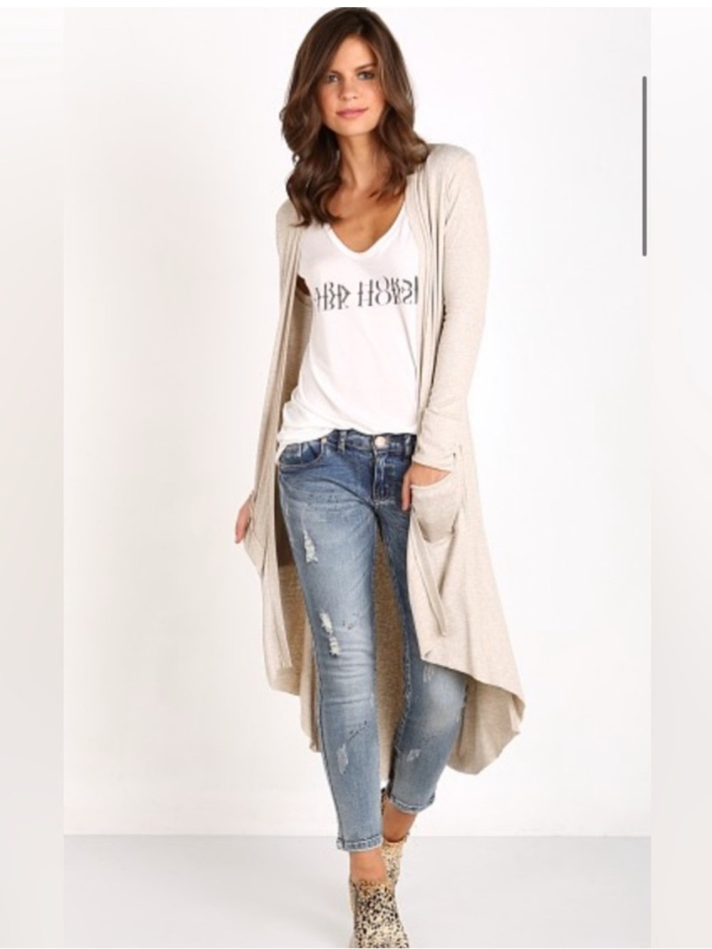 Josh Brown Longline Duster Open Front Super Soft Ribbed Cardigan Sweater Size OS